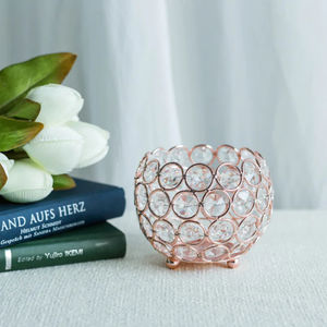 Porte-chandelier rond en or rose, perles de cristal de grande taille, support de lampe en T, support de vaisselle élégant pour décoration de mariage - Product Image 6