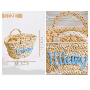 Handwoven Natural Palm Leaf Tote <b>Bag</b> / Personalized Straw <b>Beach</b> <b>Bag</b> <b>with</b> Braided Handles and Custom Embroidery for Summer Gift - Product Image 2