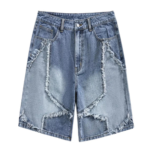 2026 Men'S Street Style Canvas High Waist <b>Button</b> <b>Fly</b> Shorts Frayed Hem Regular Fit HIGH STREET Non-Stretch Fabric Quick Dry - Product Image 6