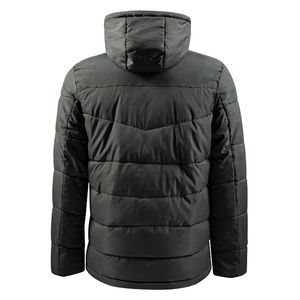 Chaqueta acolchada de bombardero de calle para hombre con logotipo personalizado OEM, abrigo de invierno con capucha de lona, patrón sólido, cierre de cremallera, posición frontal del logotipo - Product Image 5