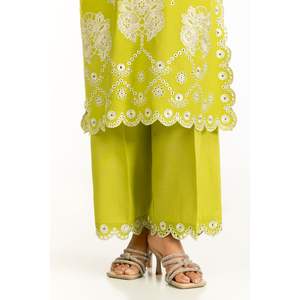 Camisa y Pantalón de Satén de Seda Cruda Bordada en Verde Claro para Mujer, Primavera/Verano - Product Image 4