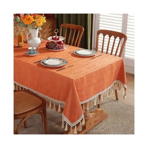 Vente en gros de nappes rectangulaires 100% coton de haute qualité à glands orange variantes de broderie de décoration de restaurant protecteurs de table - Product Image 1