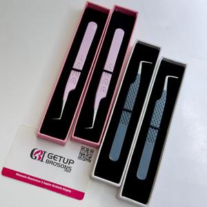 Pinzas Profesionales de Acero Inoxidable para Extensión de Pestañas, Punta Fina de 90 Grados, Diseño de Mariposa, Punta Plateada, Largas - Product Image 1