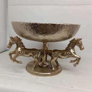 Cuenco para servir, par de caballos para Hotel, restaurante y frutas, cuenco para servir, cuencos de vajilla de forma redonda de Metal y vidrio con acabado dorado - Product Image 1
