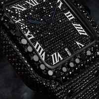 Montre-bracelet analogique classique de luxe 41 mm en acier inoxydable noir, cadran carré, moissanite VVS, charme hip-hop, mouvement Eta