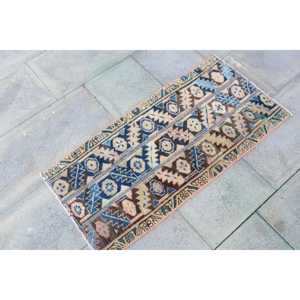 Alfombra Turca Pequeña de 1.4x3.2 pies, Alfombra Vintage Azul Ombré - Product Image 3