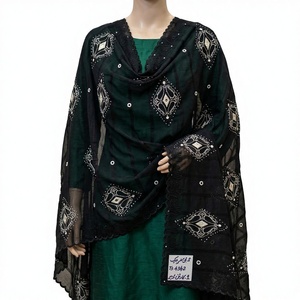 Wholesale Women Black Cotton Hijab Scarf Floral <b>Embroidered</b> Middle Eastern Iraqi Soft Lightweight Breathable <b>Shawl</b> Wrap OEM - Product Image 1