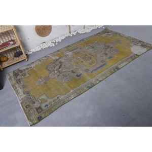 Alfombra de lana Vintage de 4x8 pies en amarillo y azul Diseño de retazos de área grande para entrada o cabecera para la temporada de verano - Product Image 2