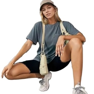 Camisetas de cuello redondo holgadas informales unisex de algodón pesado con bolsillo de manga corta de gran tamaño para hombre - Product Image 3