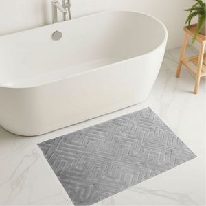 Silva Light <b>Grey</b> 70x120cm Beige Woven Yarn Dyed Jacquard Abstract Bath <b>Rug</b> & Shower <b>Rug</b> Mats Custom Production - Made In Turkey - Product Image 1