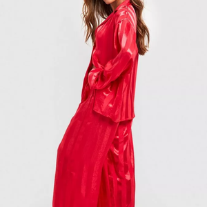 Sens avancé dames Satin pyjama nouvelle glace soie à manches longues sommeil haut court couleur unie confortable surdimensionné sommeil uni teint - Product Image 2