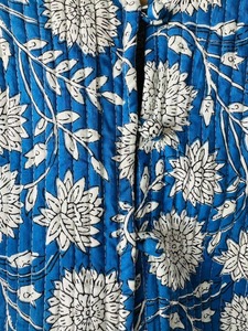 Veste matelassée faite à la main pour femmes, Parka en coton à fleurs à manches longues, Design bleu réversible, lavable à la main, Style Boho Vintage - Product Image 4