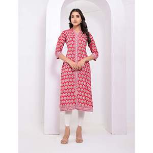 Cotton Block Printed <b>Red</b> Kurti Indian Dresses for Women-<b>Red</b> Lehenga Choli <b>Saree</b> Salwar Kameez Pakistani Salwar All Stitched - Product Image 1