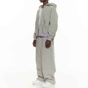 Haute qualité Polyester/coton 340 GSM décontracté jambe droite Joggers hommes survêtement Boxy surdimensionné à capuche ensemble Baggy Zip poids lourd - Product Image 6