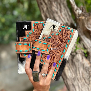 Cartera de cuero con pelo en piel oculta, cartera tallada a mano occidental, tarjetas de cuero talladas con herramientas Vintage, regalos de billetera en efectivo - Product Image 1