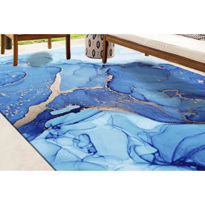 Tapis en laine patchwork traditionnel bleu, écologique, avec envers antidérapant en latex, à poils doux - Product Image 3