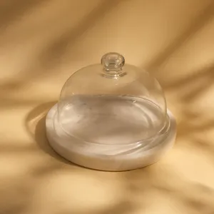 White Marble Fruit Serving Dome with Glass Lid Ideal <b>for</b> Tableware and Elegant Food <b>Display</b> Perfect <b>for</b> Home and Hotel Use - Product Image 3