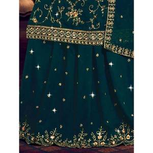 Magnifique costume Lehenga en georgette vert sarcelle brodé pour les mariages - Product Image 3