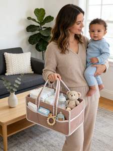 حقيبة حفاضات أطفال من القطيفة الوردية بسعر المصنع، سلة تخزين أنيقة لمستلزمات المواليد الجدد ومحطة تغيير الحفاضات - Product Image 2