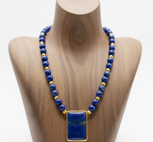 Collar de Plata de Ley 925 con Baño de Oro de 24K de 18 Pulgadas para Mujer, con Cuentas de Piedra Lapislázuli, Diseño Geométrico Anudado, Regalo Moderno y Natural - Product Image 5