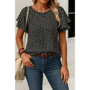 Blusa de Manga Corta Estampada para Mujer de Jane's con Mangas con Volantes - Top Casual con Cuello Redondo y Estampado Gráfico - Product Image 1