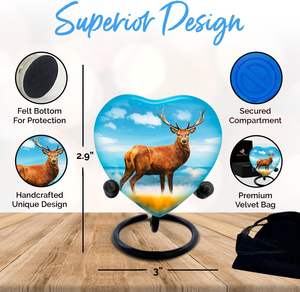 Urne de cerf pour souvenir de cendres-Coeur avec boîte et sac-Mini urne de souvenir de cerf-Petite urne de crémation pour les cendres-Honore votre - Product Image 5