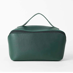 Respirant vert voyage cosmétique organisateur sac spacieux maquillage stockage Double compartiment poignée en cuir étui de beauté sacs quotidiens - Product Image 2