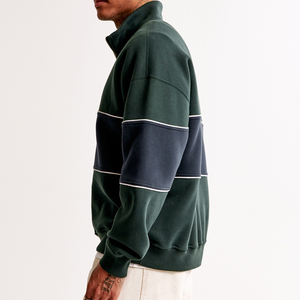 Wholesale Custom Full Sleeve Oversized Drop Shoulder Pull Over High Quality Panel Work <b>Men</b> <b>Half</b> <b>Zip</b> <b>Sweatshirt</b> - Product Image 3