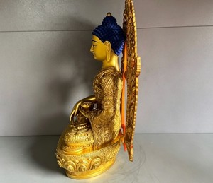 Statue <span class=keywords><strong>de</strong></span> <span class=keywords><strong>Bouddha</strong></span> Shakyamuni, sculpture tibétaine dorée avec plaque arrière ajourée, ornement <span class=keywords><strong>de</strong></span> culte du <span class=keywords><strong>Bouddha</strong></span> <span class=keywords><strong>de</strong></span> l'Éveil - Product Image 4