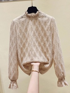2025 Autumn Winter Women's T-shirts <b>Lace</b> Chic O-Neck Long <b>Sleeve</b> Casual Loose Female Basic - Product Image 4