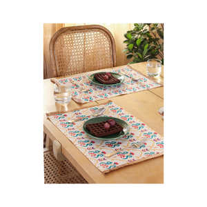 Panipat Craft 100% Cotton <b>Table</b> Mats 13x19 Inches <b>Red</b> Border Twill Weave 180 GSM GOTS Certified Embroidered With OEM Capability - Product Image 2