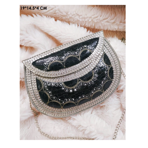 Luxury Evening <b>Metal</b> Clutch Bag Women's Boho Wedding Handmade Purse Pearl Frame Mosaic Indian Style Bohemian Messenger Bag - Product Image 4