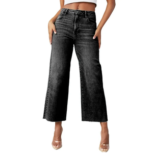 Qualité d'exportation Femmes de grande taille jambe large Denim Jeans pantalon personnalisé respirant taille moyenne délavé coupe régulière décontracté - Product Image 1