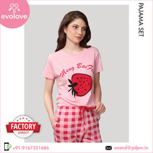 Bio Washed 100% algodón suave vestido de noche para mujer Conjunto de pijama superventas XL ropa de Salón Primavera Top muesca calidad Jersey de punto - Product Image 5