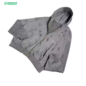 Sweat à capuche zippé ample et carré en molleton/éponge française 500 g/m², délavé à l'acide, effet vieilli, de luxe, 100 % coton, fabriqué sur mesure - Product Image 2