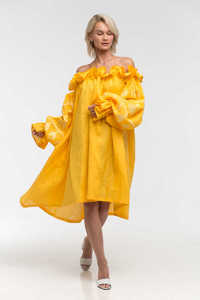 Bohème mode ukrainienne Mini robe broderie ballon manches volants détail surdimensionné lin hors épaule robe tissé tissage - Product Image 4