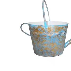 Fantastique arrosoir ovale jardinière poudre revêtement bleu métal arrosoir Pot de fleur avec poignée - Product Image 4