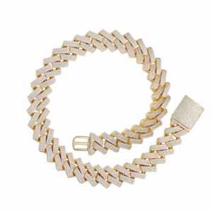 Moissanite 12mm Hip Hop Chaîne à maillons cubains Diamant taille ronde Mariage glacé Argent sterling 925 - Product Image 3