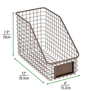 Panier en fil métallique fait à la main en fer enduit noir panier organisateur et support pour bureau panier de rangement de cuisine moderne avec plaque signalétique - Product Image 4