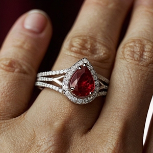 Anillo de Oro Sólido con Sangre de Paloma, Rubí Clásico, Halo Personalizado, 10K, 14K, 18K, Platino, Joyería Fina, Reliquia de Calidad para Bodas - Product Image 4