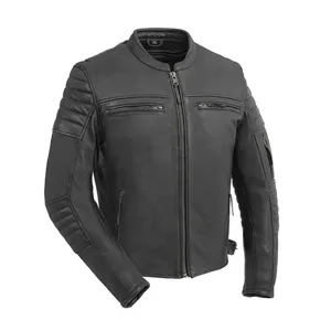 Blouson de moto rétro en cuir noir pour homme, coupe-vent, idéal pour la course automobile et la moto - Product Image 1