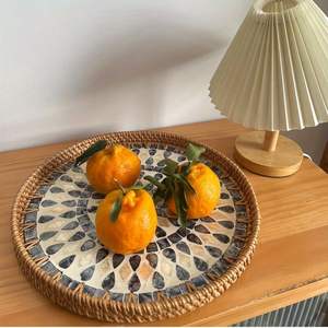 Bandeja de mimbre de bambú hecha a mano, bandeja de mimbre con asa tejida, bandejas de corte de alimentos de pared alta redondas hechas a mano, multiusos - Product Image 5