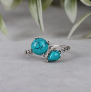 Elegante anillo de Plata de Ley 925 turquesa lindo clásico ecológico hecho a mano joyería fina mujeres regalo religioso cristiano - Product Image 1
