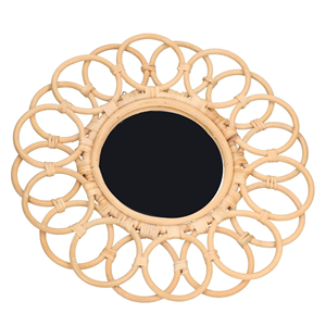Espejo de ratán Natural de lujo moderno tejido a mano decoración de pared reflectante para sala de estar baño hogar - Product Image 3