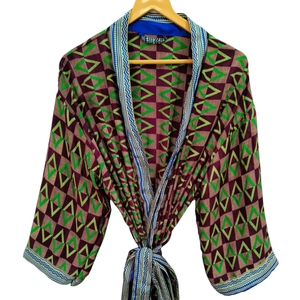 Kimono d'été de luxe, couverture de bikini, robe longue de nuit, kimono sari indien vintage en soie recyclée fait à la main, - Product Image 1