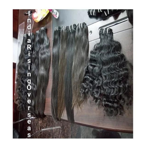 Extensions de cheveux ondulés naturels indiens bruts luxueux Paquets de cheveux humains Remy vierges doux Trames épaisses rebondissantes et non transformées - Product Image 1