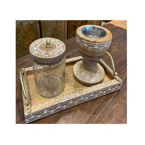 Ensemble de brûleurs Mabkhar en bois de la plus haute qualité avec boîte et plateau en acrylique Brûleur Bakhoor de peinture à la main pour la fête de mariage - Product Image 1