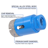 Foret diamanté Funlin FLB001-G1 pour béton, longueur totale 65 mm, tige M14 ou 5/8"-11, finition peinture personnalisable