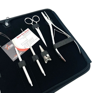 Juego de herramientas de alicates para extensiones de cabello al por mayor de acero inoxidable de grado superior con acabado de espejo plateado con lazo de afeitar y gancho con logotipo personalizado - Product Image 3