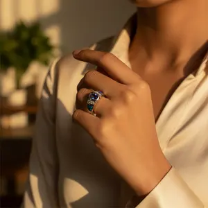 Anillo de Plata 925 con Ópalo Azul y Tanzanita para Mujer, Corte Ovalado, Piedra Natural, Chapado en Rodio, Certificado IGI, Pureza 14K, Joyería de Regalo - Product Image 2
